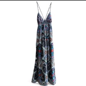 Vintage Y2K Maxi Dress Sz Small Festival Tribal Fire Los Angeles Psychedelic